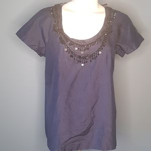 J Crew 100% Silk Crinkle Beaded Top